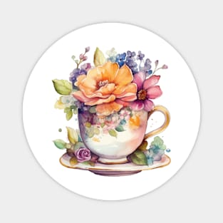 Whimsical Teacup With Flowers Magnet